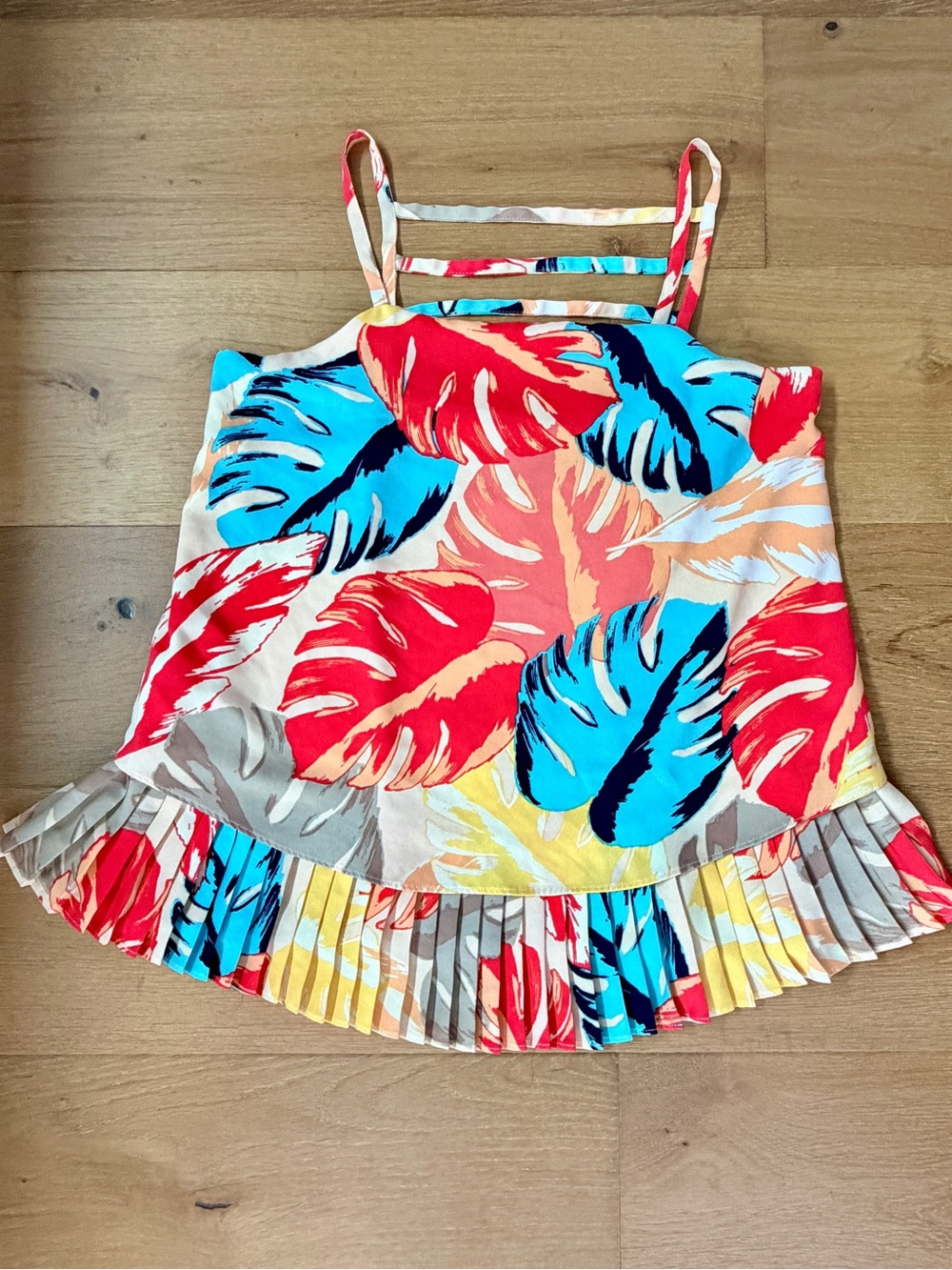 Laundry by Shelli Segal Tropical Monstera Leaf Pleated Tank Top Lined Small EUC